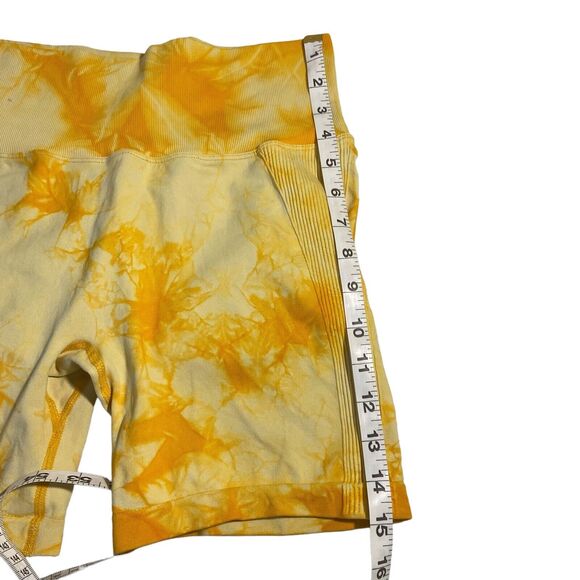 Yoga Trendy Allover Print Wideband Waist Sports Short Tie Die Yellow W26 - Picture 9 of 12